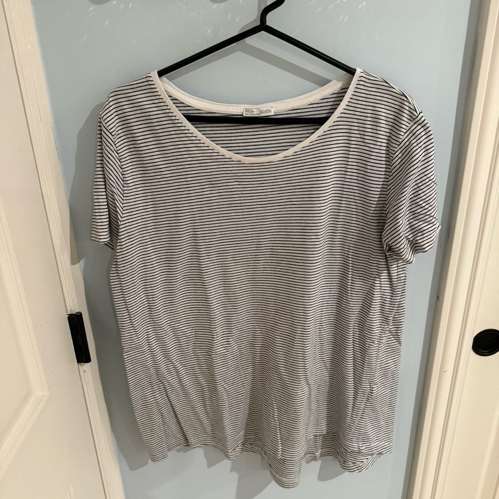 Zara Black and White Striped Short Sleeve Tee